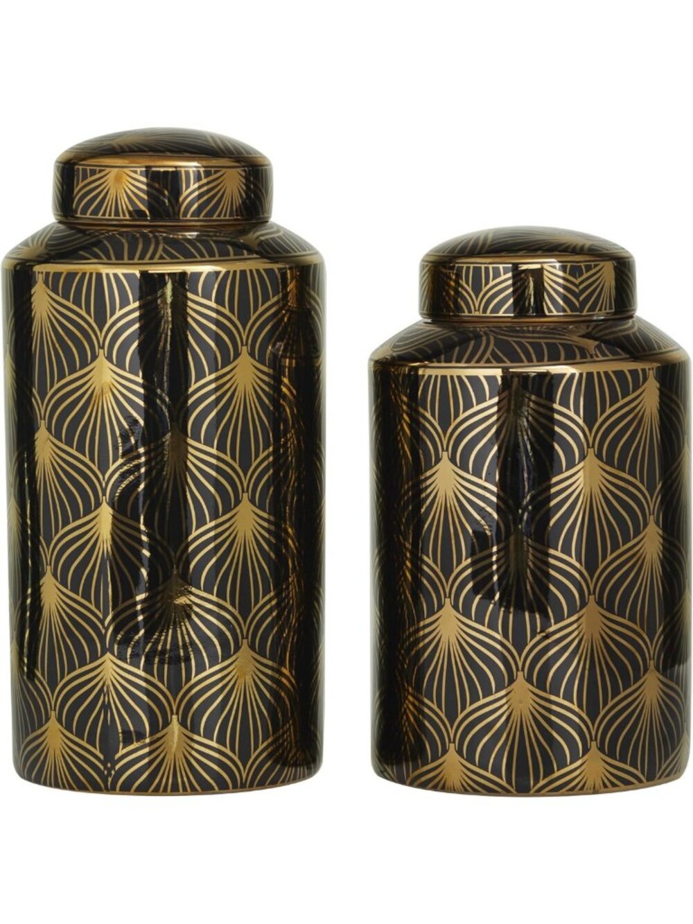 Floral Ceramic Decorative Jars Set of 2 with Gold Accents - Stylish Home Decor